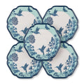 Aqua and Navy Hummingbird Toile Plates - Set of 5
