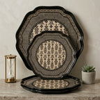 Onyx & Cream Intricate Botanical Scalloped Plates - Set of 4