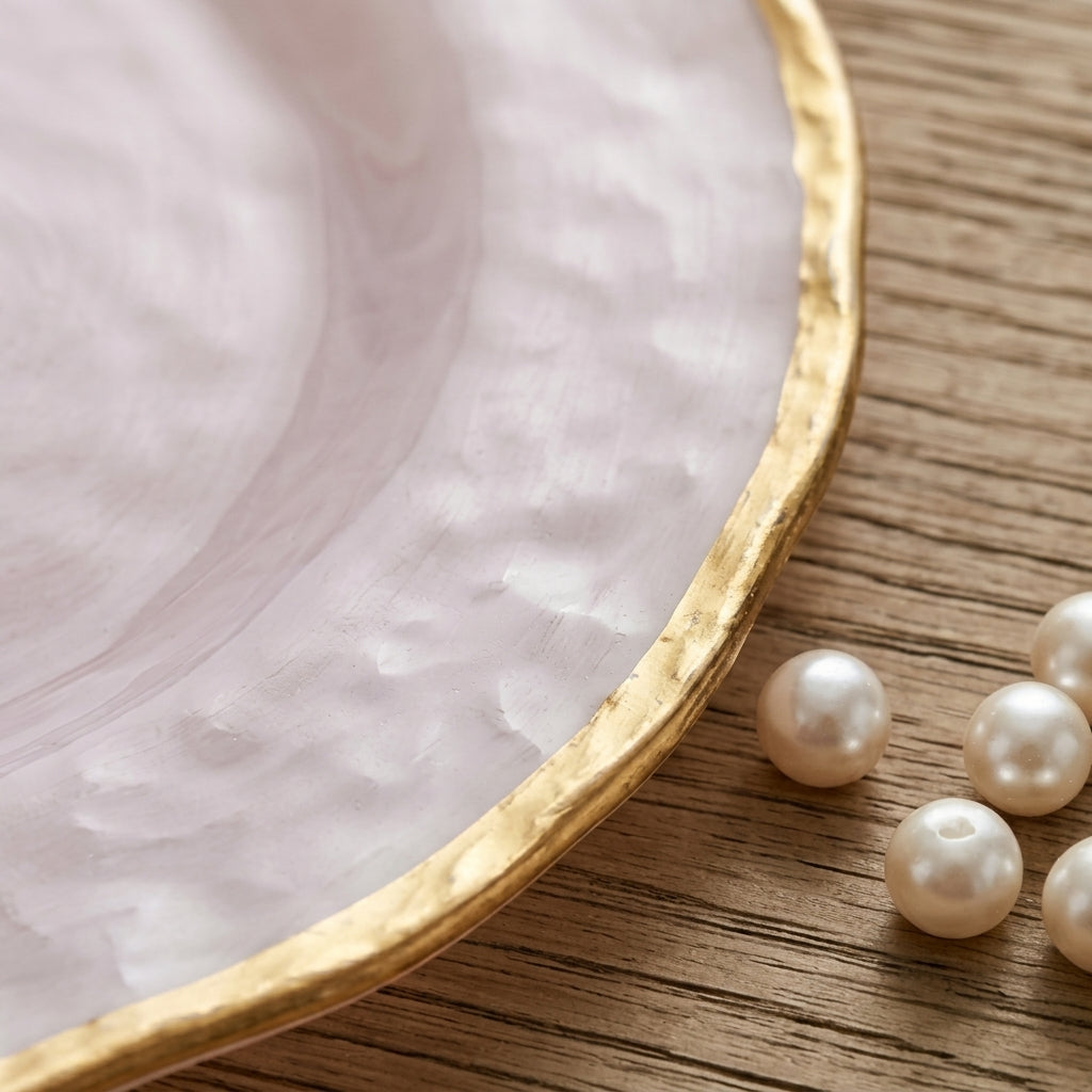 Pearl Blush Hammered Plates with Gold Rim - Set of 4