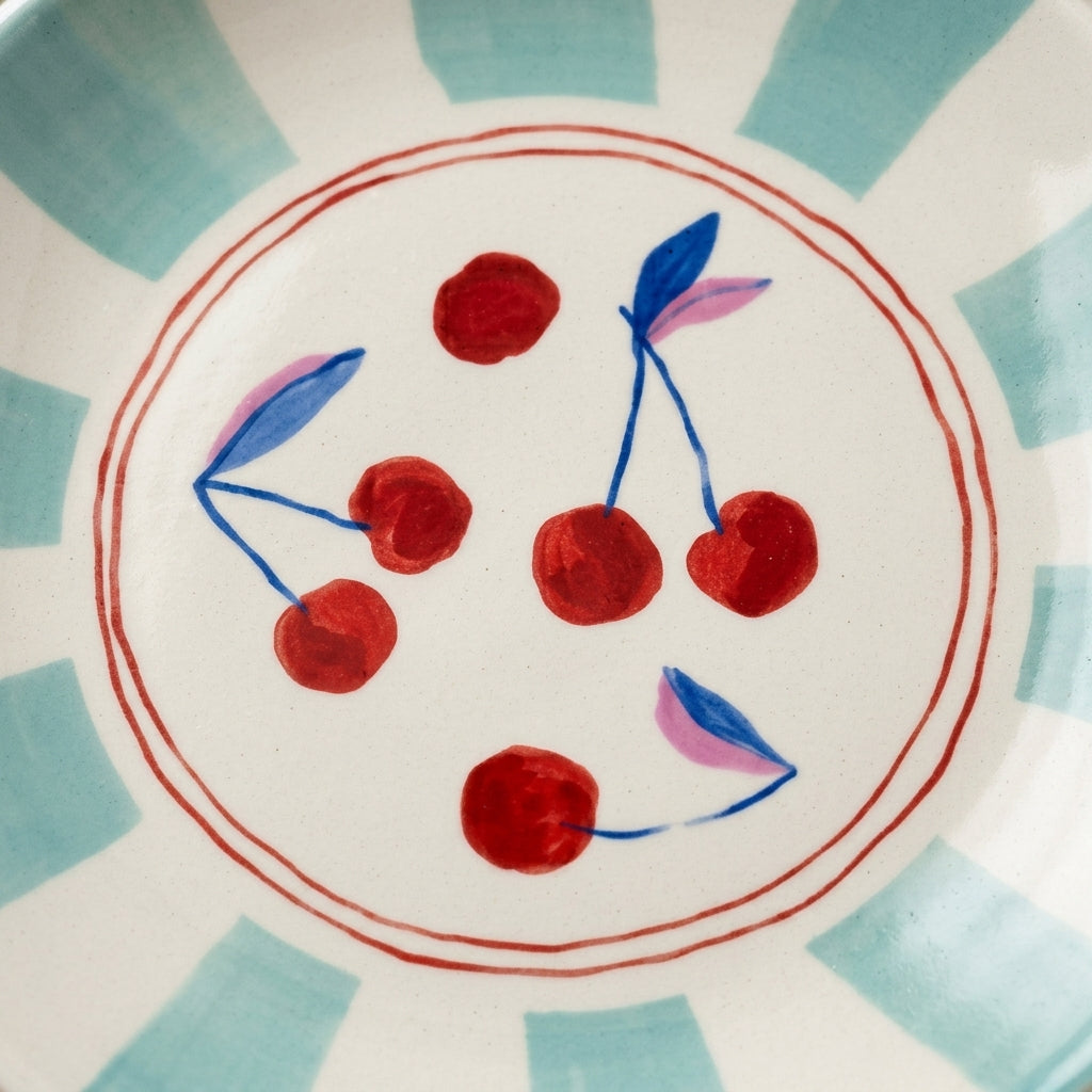 Sweet Cherry and Mint Striped Plates - Set of 4