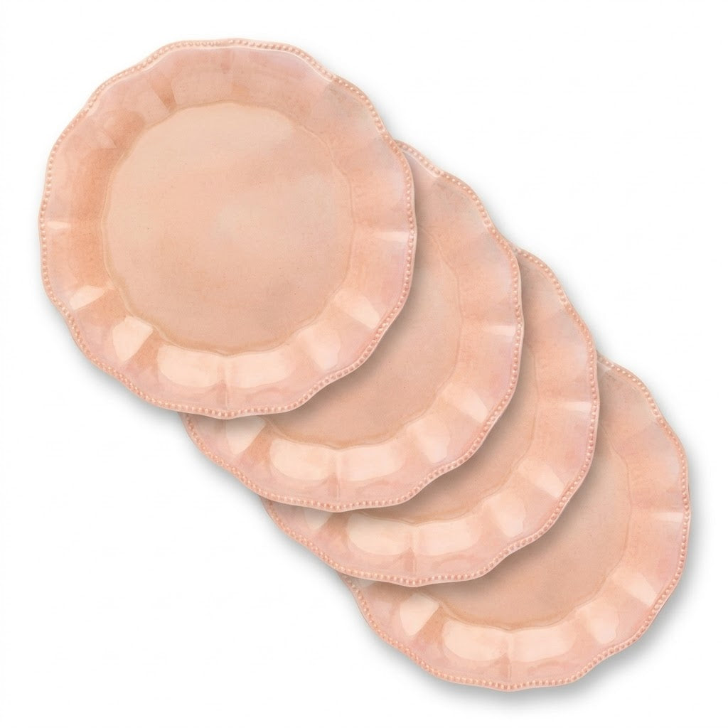 Soft Blush Scalloped Beaded Plates - Set of 4