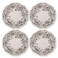 Vintage Charcoal Floral Wreath Scalloped Plates - Set of 4