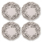 Vintage Charcoal Floral Wreath Scalloped Plates - Set of 4