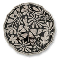 Monochrome Folk Art Floral Scalloped Plate- Set of 4