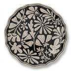 Monochrome Folk Art Floral Scalloped Plate- Set of 4