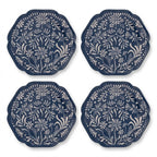 Navy Folk Art Botanical Scalloped Plates - Set of 4