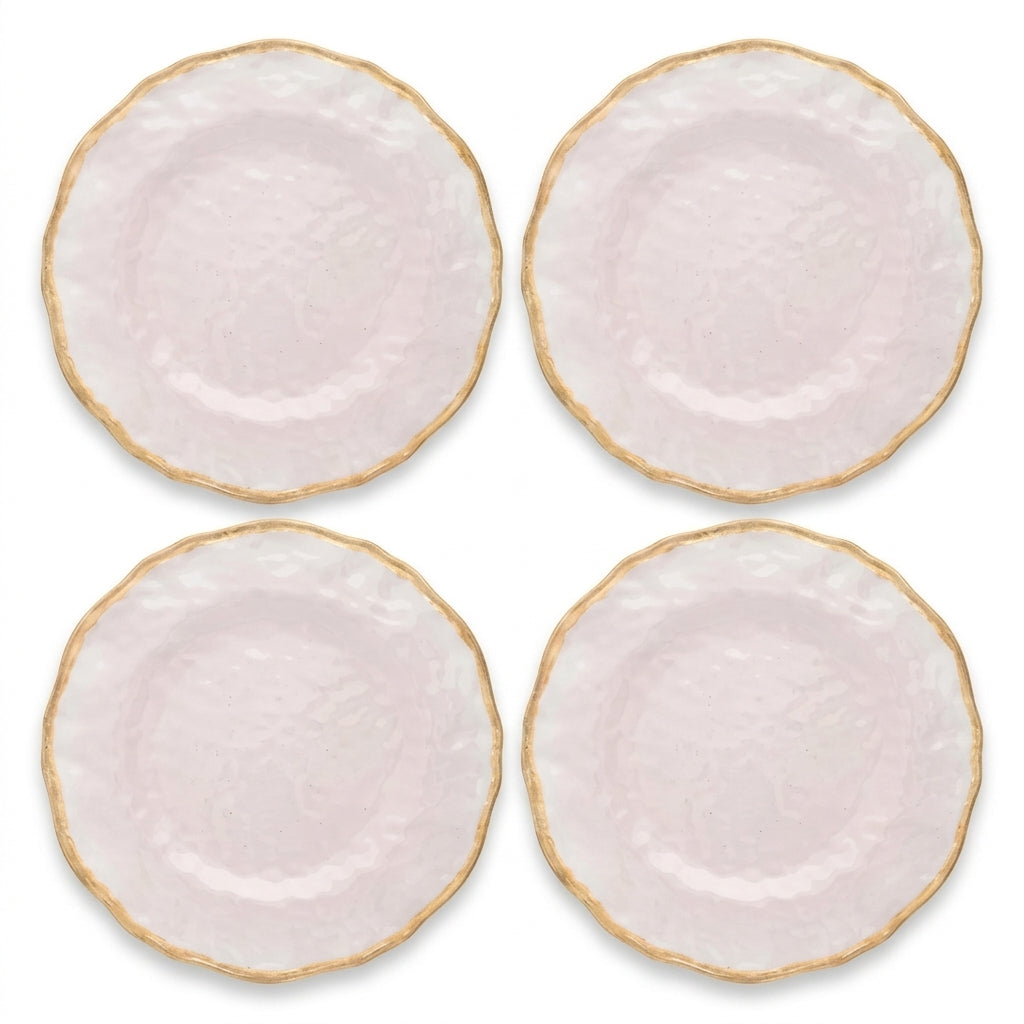 Pearl Blush Hammered Plates with Gold Rim - Set of 4