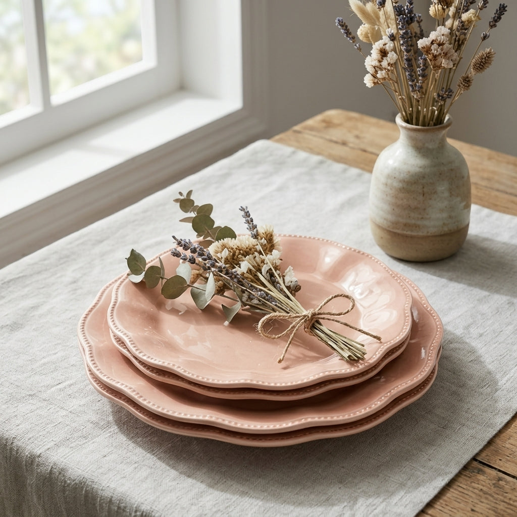 Soft Blush Scalloped Beaded Plates - Set of 4