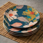 Midnight Teal Botanical Floral Plates - Set of 4