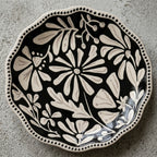 Monochrome Folk Art Floral Scalloped Plate- Set of 4
