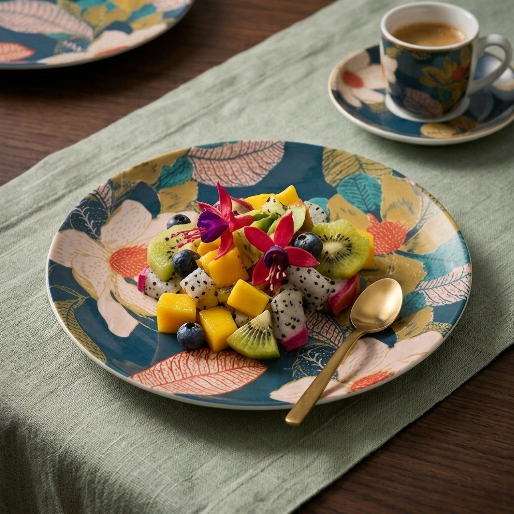 Midnight Teal Botanical Floral Plates - Set of 4