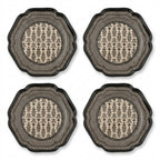 Onyx & Cream Intricate Botanical Scalloped Plates - Set of 4