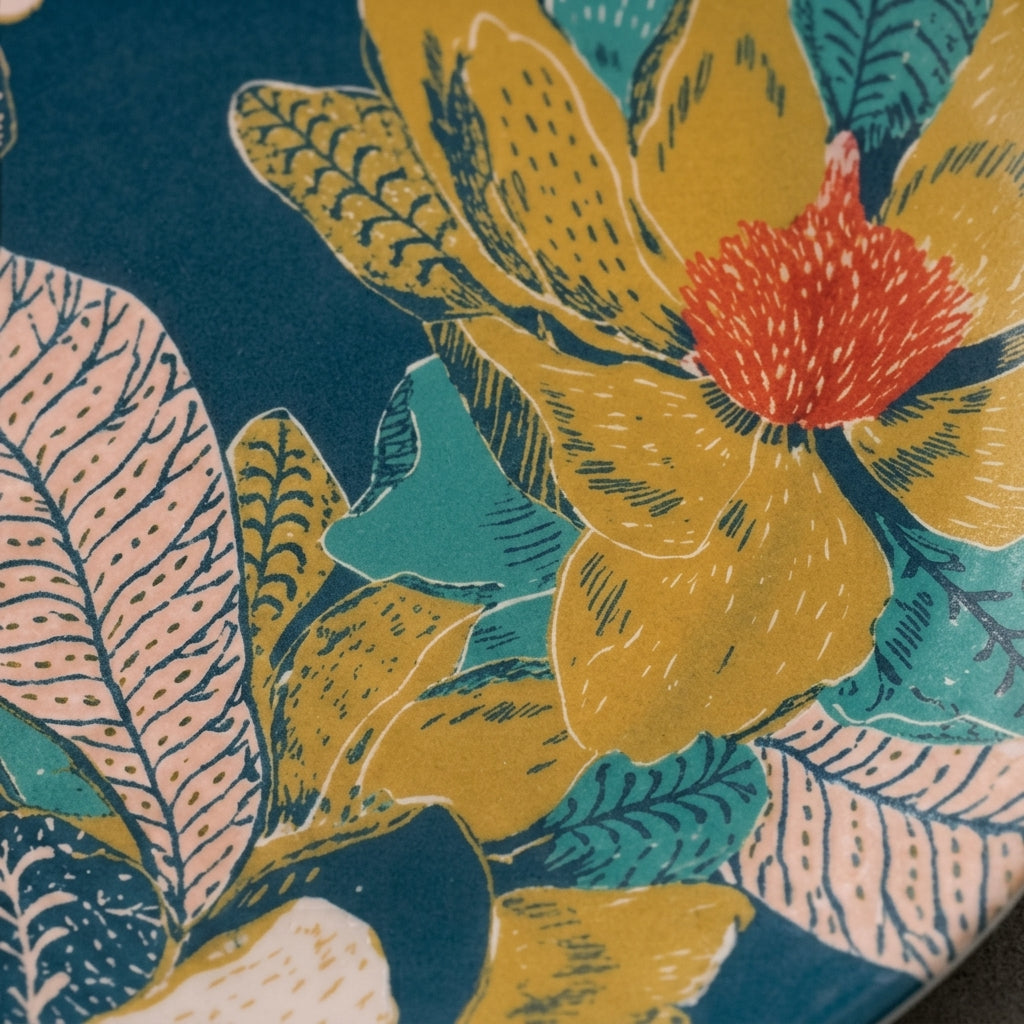 Midnight Teal Botanical Floral Plates - Set of 4