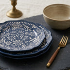 Navy Folk Art Botanical Scalloped Plates - Set of 4