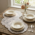 Vintage Charcoal Floral Wreath Scalloped Plates - Set of 4