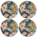 Midnight Teal Botanical Floral Plates - Set of 4