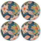 Midnight Teal Botanical Floral Plates - Set of 4
