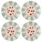 Sweet Cherry and Mint Striped Plates - Set of 4