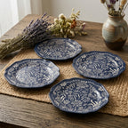 Navy Folk Art Botanical Scalloped Plates - Set of 4